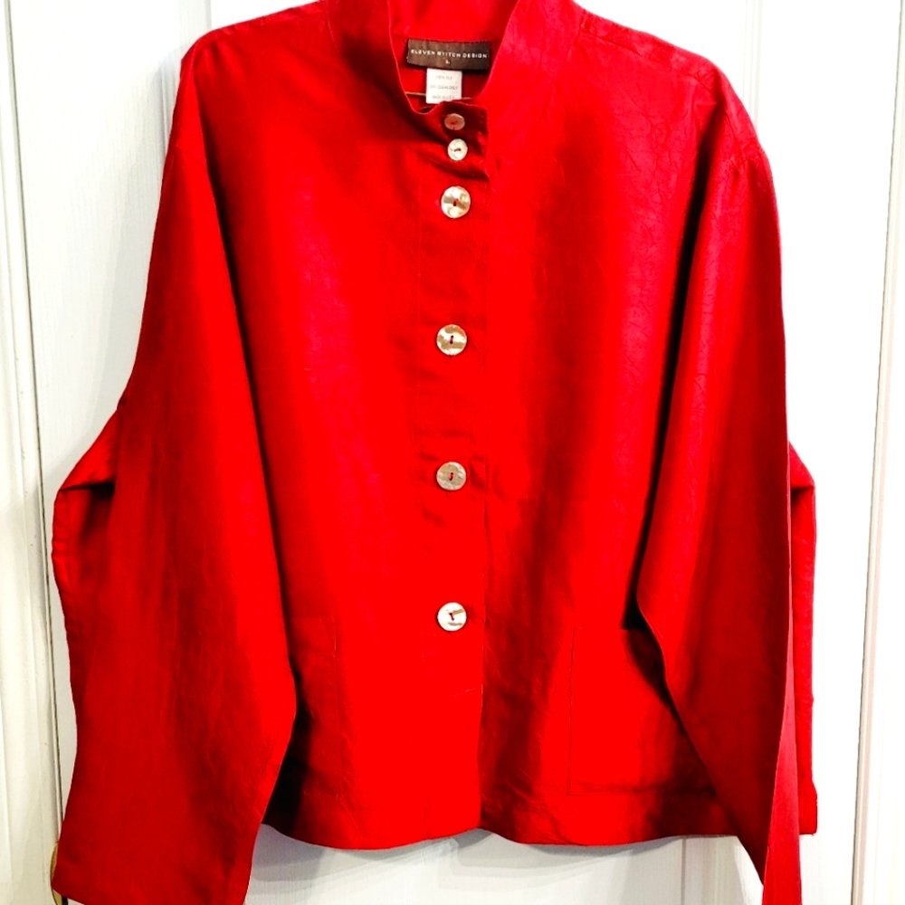 Lovely Vintage Red Blouse by Eleven Stich Design 100% Silk USA